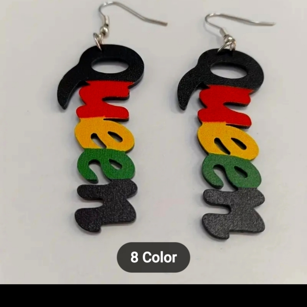 NEW COLORFUL QUEEN LETTERING DANGLE WOODEN ELEGANT EARRINGS
